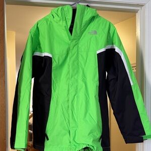 The North Face Kids Neon Green and Black Raincoat